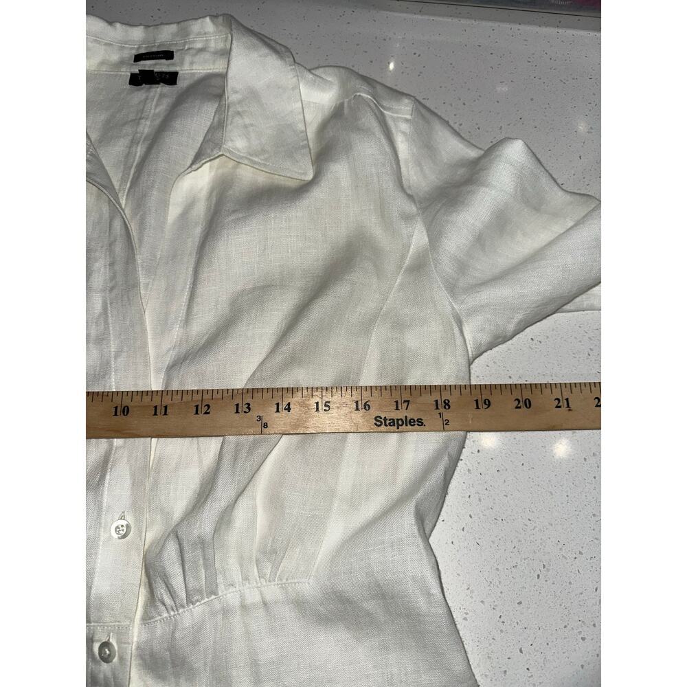 Talbots Irish Linen Button Up Blouse Gather Detail Waist Off white 12 Office - Picture 6 of 7